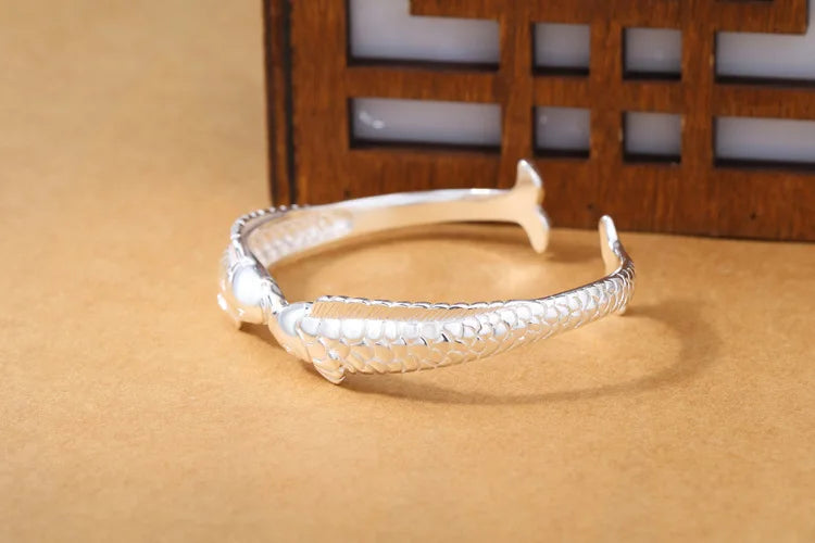 New Exquisite Cute Fish 925 Sterling Silver Jewelry Not Allergic Bracelets Pisces Double Fish Ethnic Style Retro Bangles  SL006