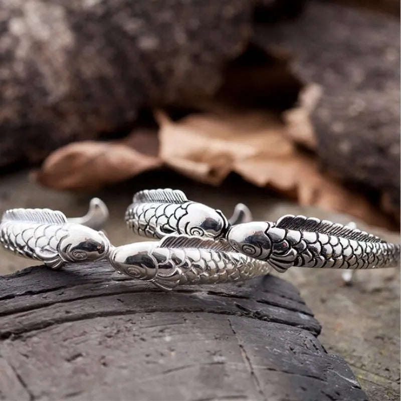 New Exquisite Cute Fish 925 Sterling Silver Jewelry Not Allergic Bracelets Pisces Double Fish Ethnic Style Retro Bangles  SL006