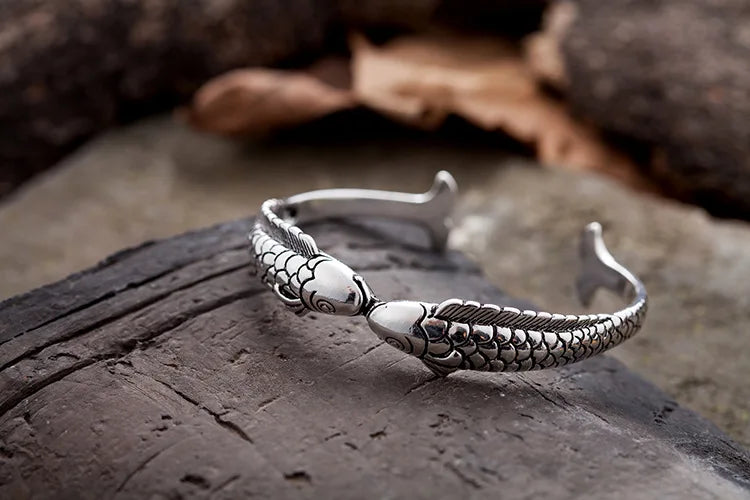 New Exquisite Cute Fish 925 Sterling Silver Jewelry Not Allergic Bracelets Pisces Double Fish Ethnic Style Retro Bangles  SL006