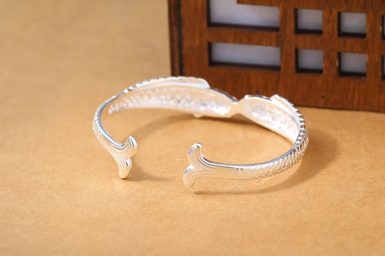 New Exquisite Cute Fish 925 Sterling Silver Jewelry Not Allergic Bracelets Pisces Double Fish Ethnic Style Retro Bangles  SL006