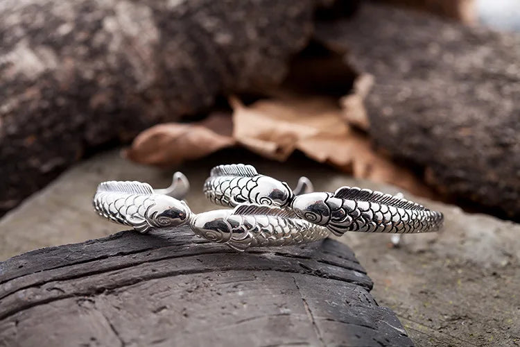 New Exquisite Cute Fish 925 Sterling Silver Jewelry Not Allergic Bracelets Pisces Double Fish Ethnic Style Retro Bangles  SL006