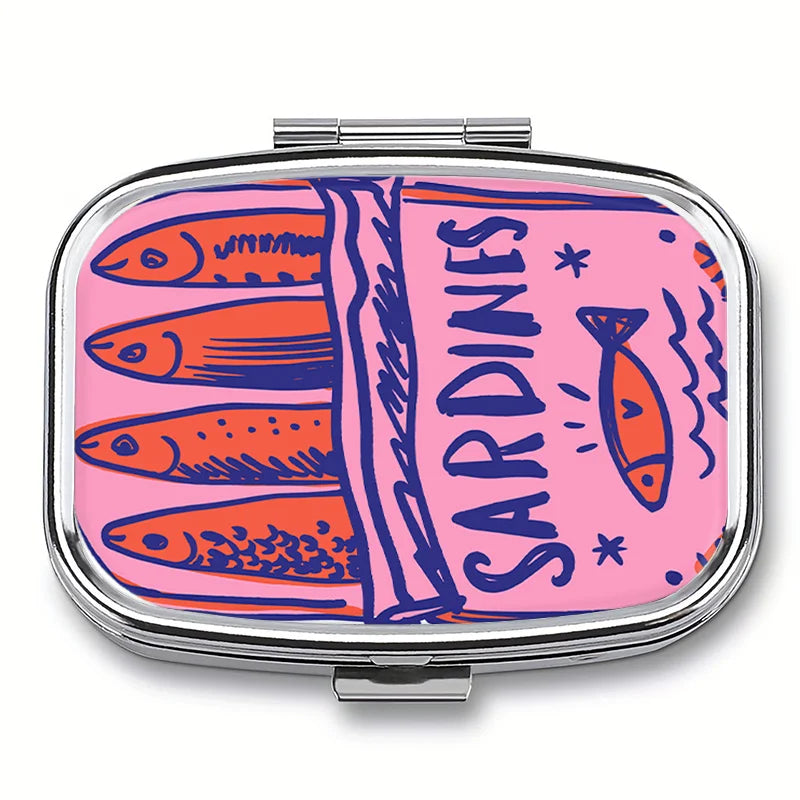 Cute Sardines Print Metal Pill Case
