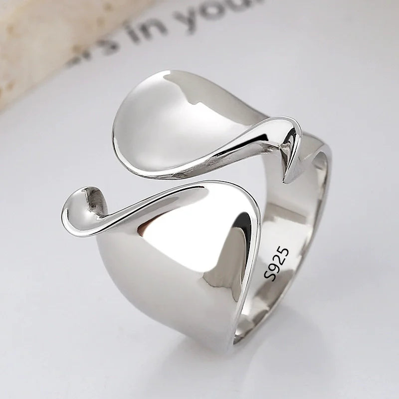 PANJBJ Real 925 Sterling Silver Retro Round Ring For 2 Rigns Women Chain Vintage Fine Jewelry Minimalist Accessories Gift