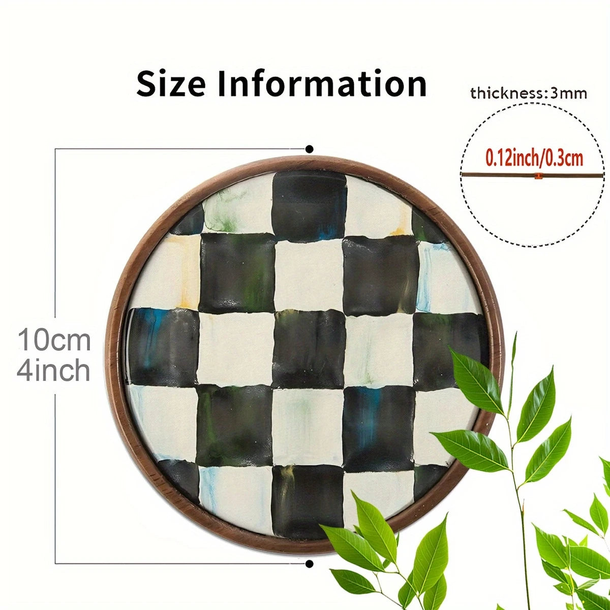 2D Flat 6pcs 4in Plaid Round Wooden Cup Coasters Heat-resistant Slip-resistant Artistic Coffee Tea Cup Matss Home Kitchen Gifts