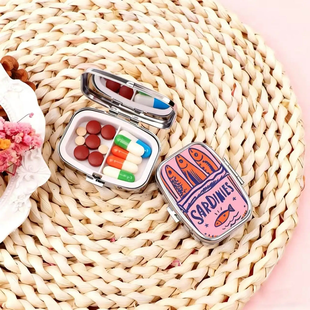 Cute Sardines Print Metal Pill Case