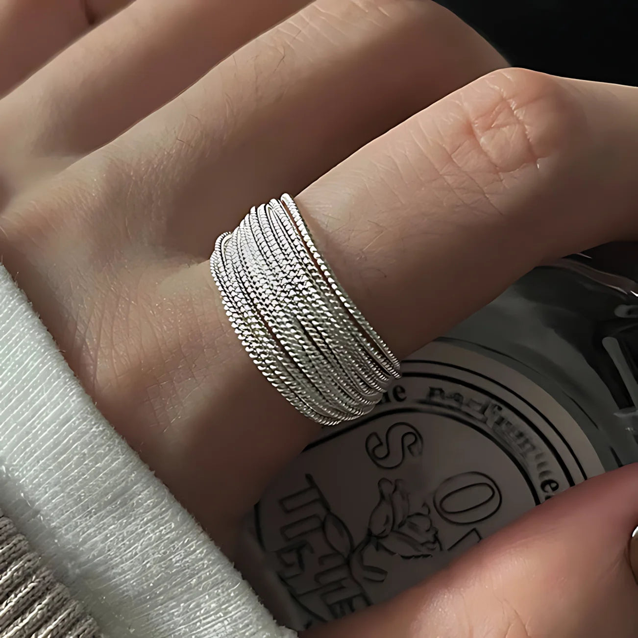 PANJBJ Real 925 Sterling Silver Retro Round Ring For 2 Rigns Women Chain Vintage Fine Jewelry Minimalist Accessories Gift