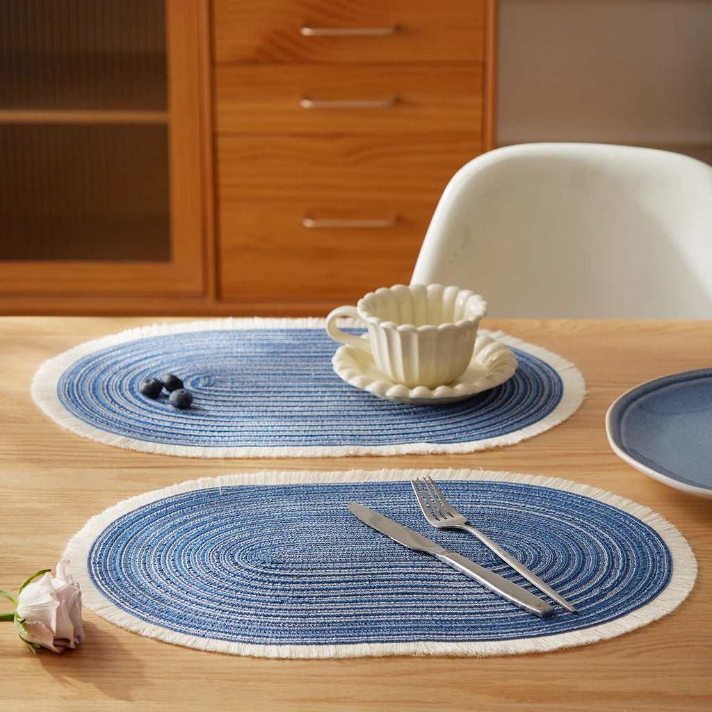 4pcs/set High Quality Handmade Oval Woven Braided Placemats 18x12inch