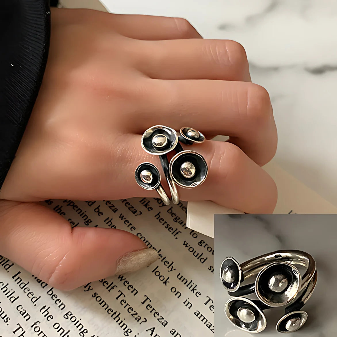 PANJBJ Real 925 Sterling Silver Retro Round Ring For 2 Rigns Women Chain Vintage Fine Jewelry Minimalist Accessories Gift