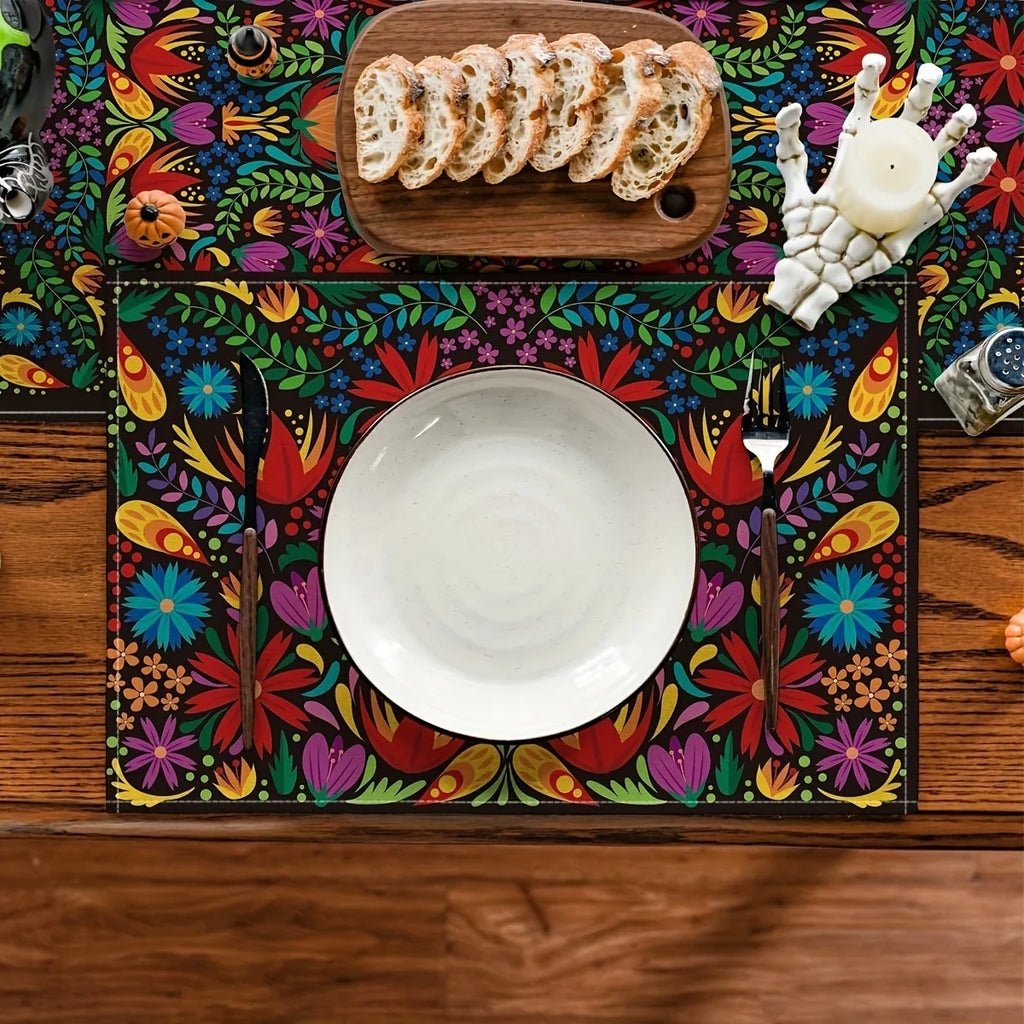 Meican style 4PCS Linen Placemats -Rectangle Table Mats for Dining, Hand Wash
