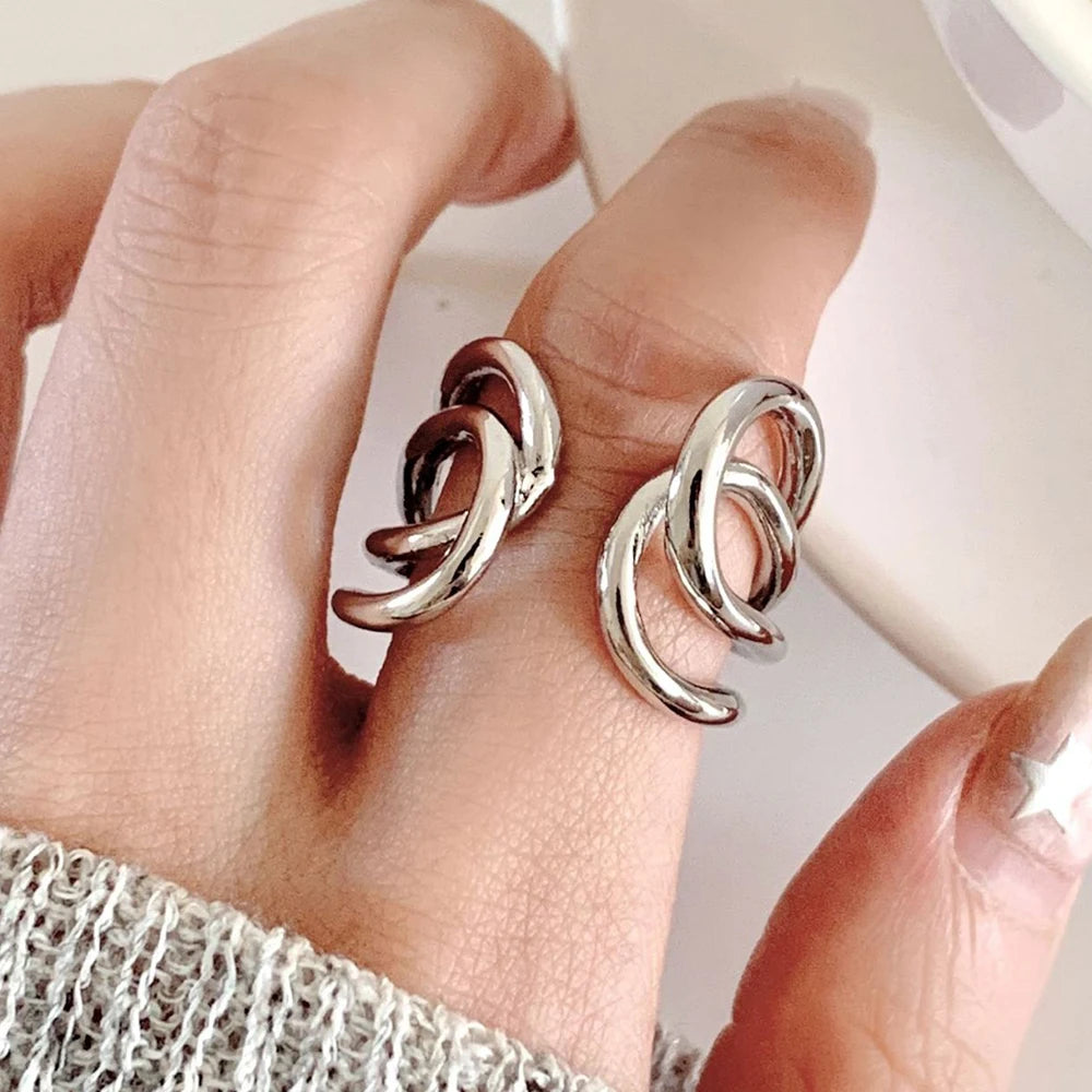 PANJBJ Real 925 Sterling Silver Retro Round Ring For 2 Rigns Women Chain Vintage Fine Jewelry Minimalist Accessories Gift