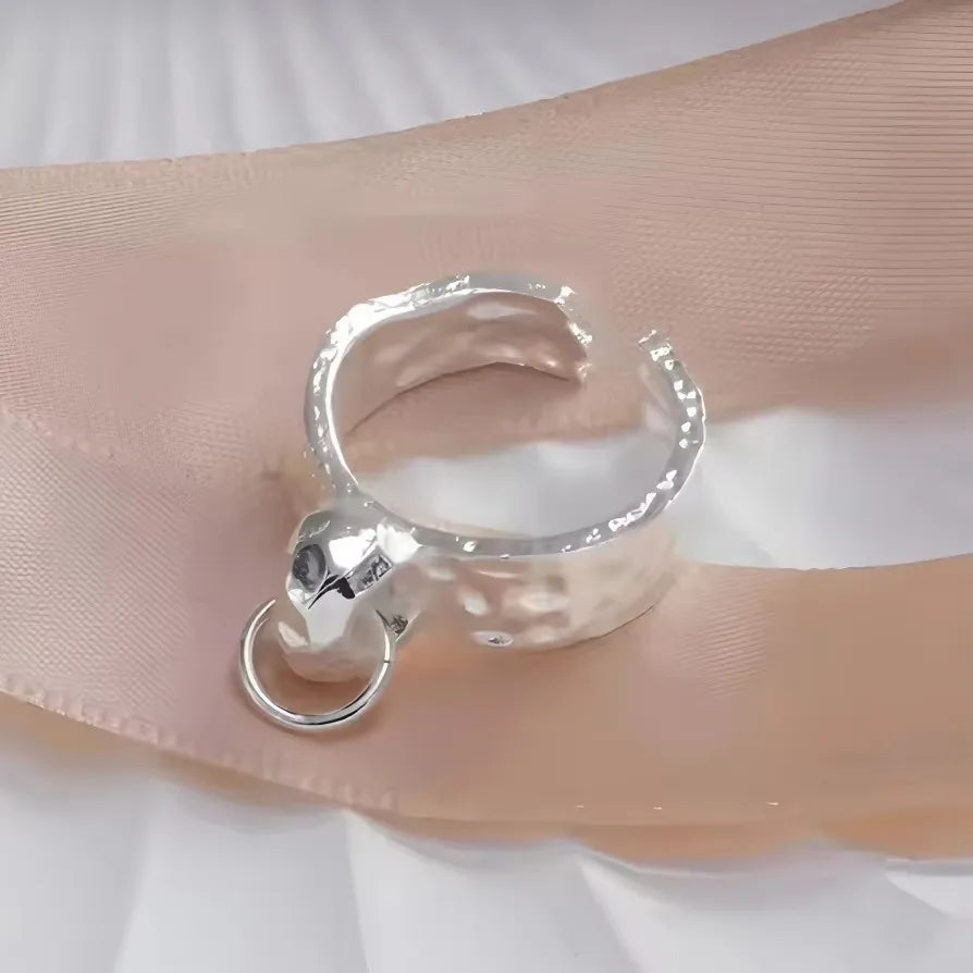 PANJBJ Real 925 Sterling Silver Retro Round Ring For 2 Rigns Women Chain Vintage Fine Jewelry Minimalist Accessories Gift