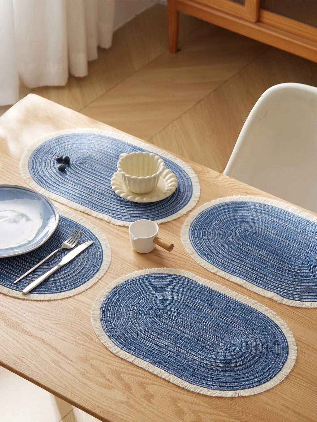 4pcs/set High Quality Handmade Oval Woven Braided Placemats 18x12inch