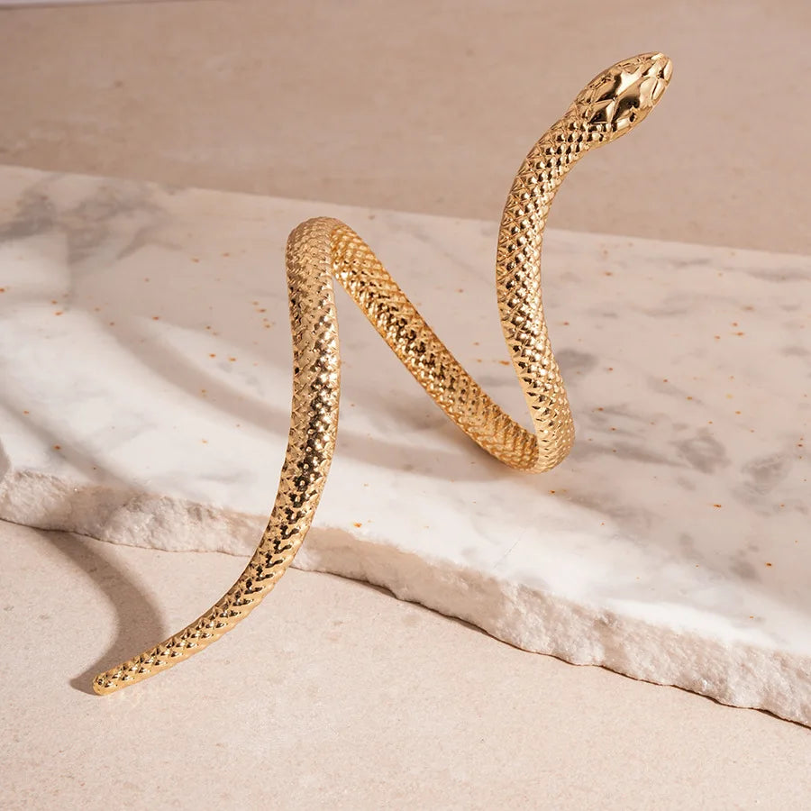 New Arrival Snake Shaped Cuff Bracelet Ring Set for Women Exaggerated Metal Unique Design Bracelet Fashion Jewelry Set