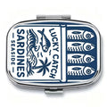 Sardines Print Metal Pill Box,Travel Pill Organizer for Vitamins & Pills