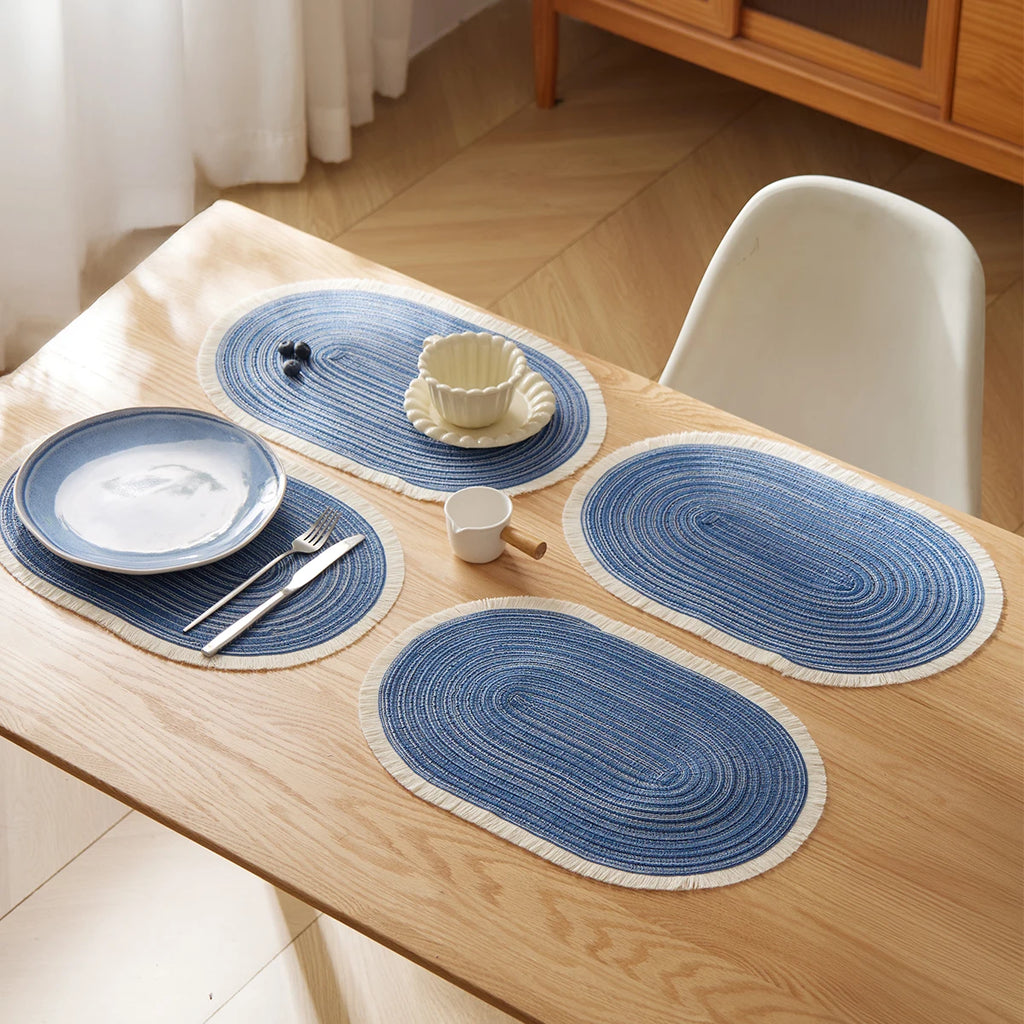 4pcs/set High Quality Handmade Oval Woven Braided Placemats 18x12inch