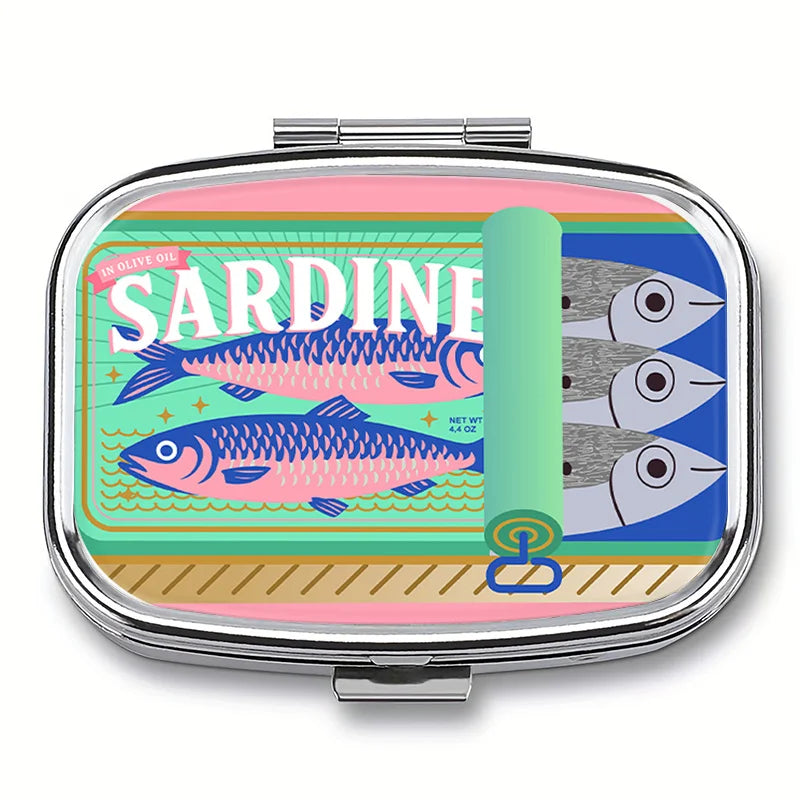 Cute Sardines Print Metal Pill Case