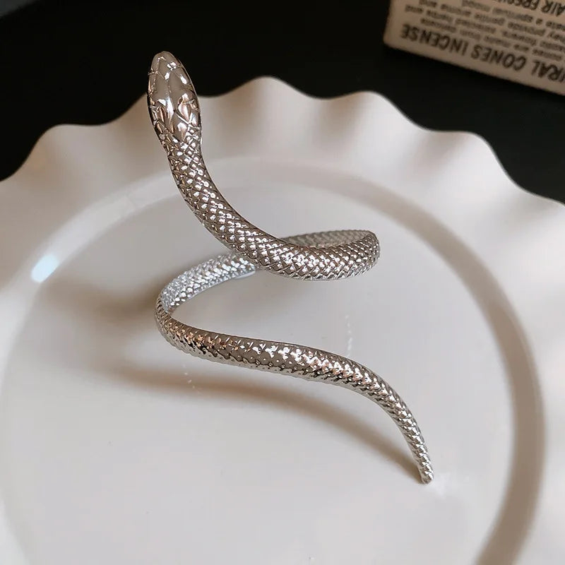 New Arrival Snake Shaped Cuff Bracelet Ring Set for Women Exaggerated Metal Unique Design Bracelet Fashion Jewelry Set