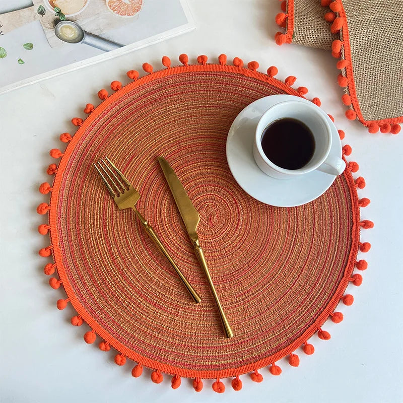 1/6/10PCS Round Braided Red Placemats
