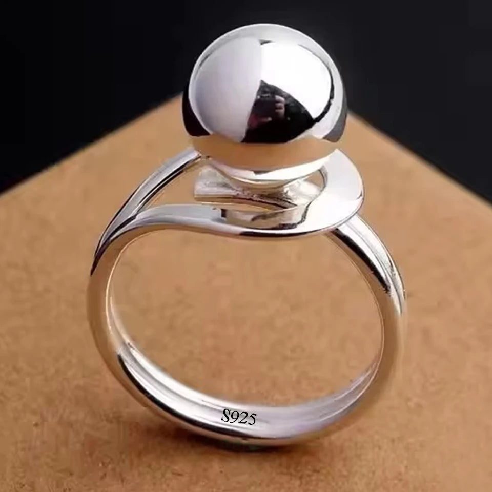 PANJBJ Real 925 Sterling Silver Retro Round Ring For 2 Rigns Women Chain Vintage Fine Jewelry Minimalist Accessories Gift