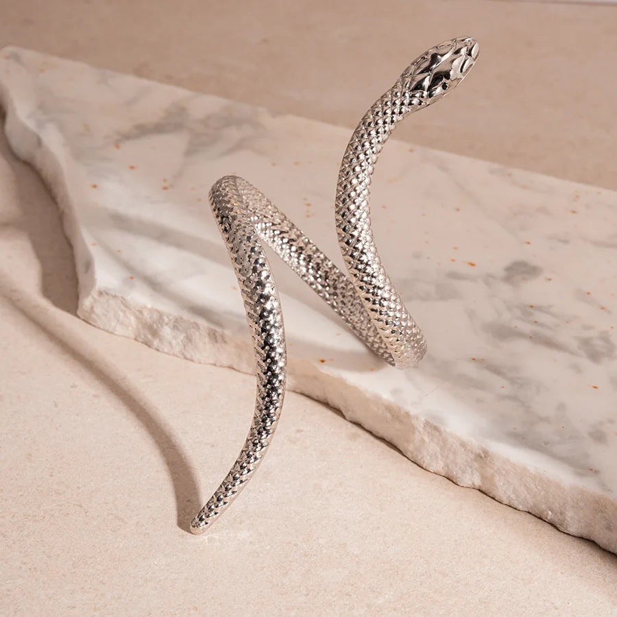 New Arrival Snake Shaped Cuff Bracelet Ring Set for Women Exaggerated Metal Unique Design Bracelet Fashion Jewelry Set