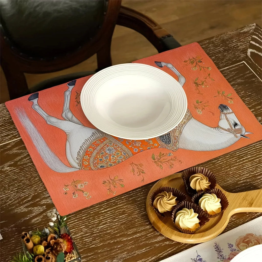 Indian Style White Horse Placemats Set Of 4
