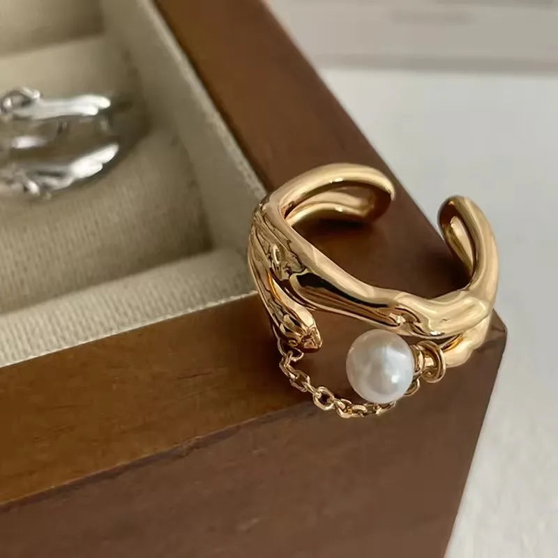 PANJBJ Real 925 Sterling Silver Retro Round Ring For 2 Rigns Women Chain Vintage Fine Jewelry Minimalist Accessories Gift