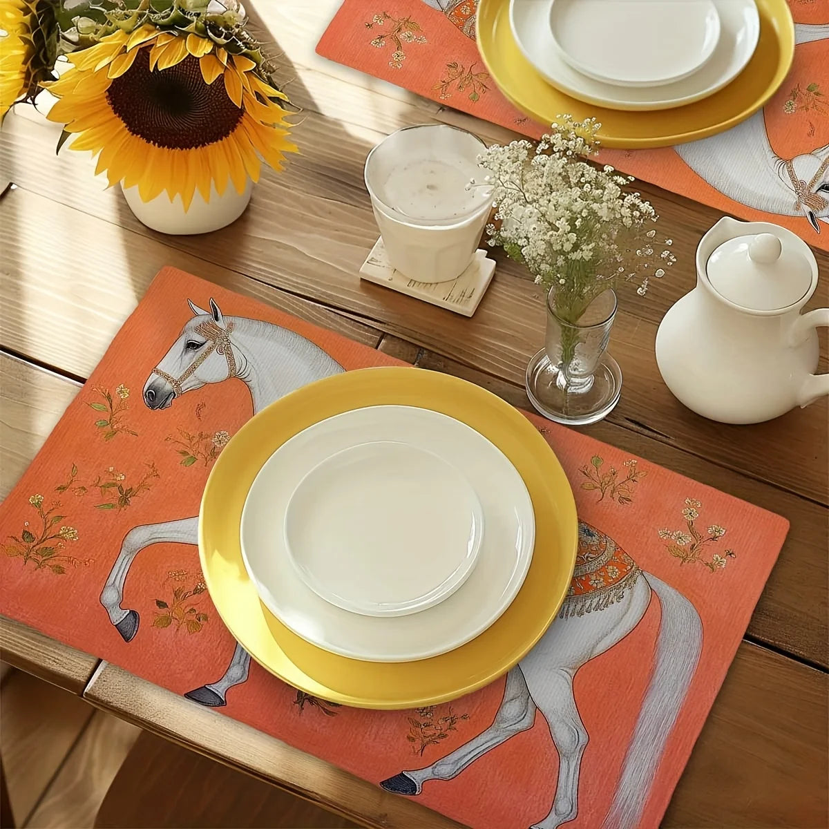 Indian Style White Horse Placemats Set Of 4