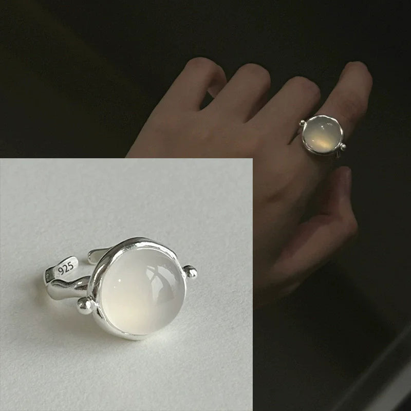 PANJBJ Real 925 Sterling Silver Retro Round Ring For 2 Rigns Women Chain Vintage Fine Jewelry Minimalist Accessories Gift