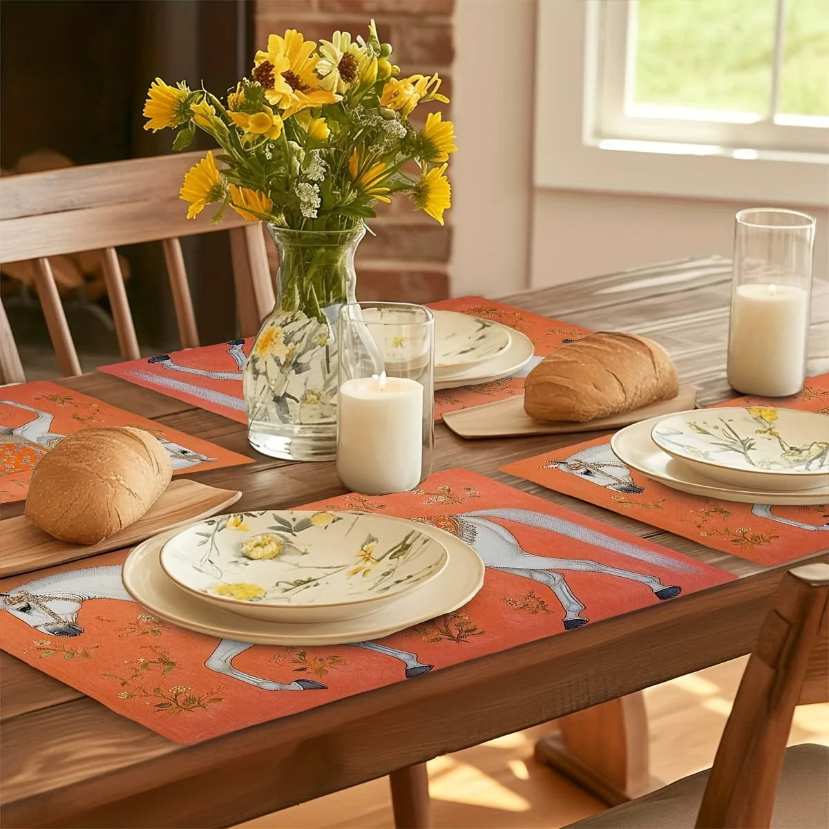 Indian Style White Horse Placemats Set Of 4
