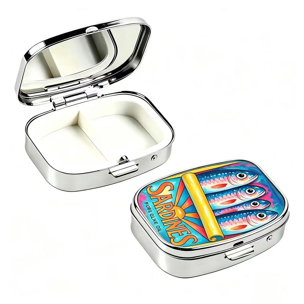 Retro Sardines Can Print Metal Pill Box