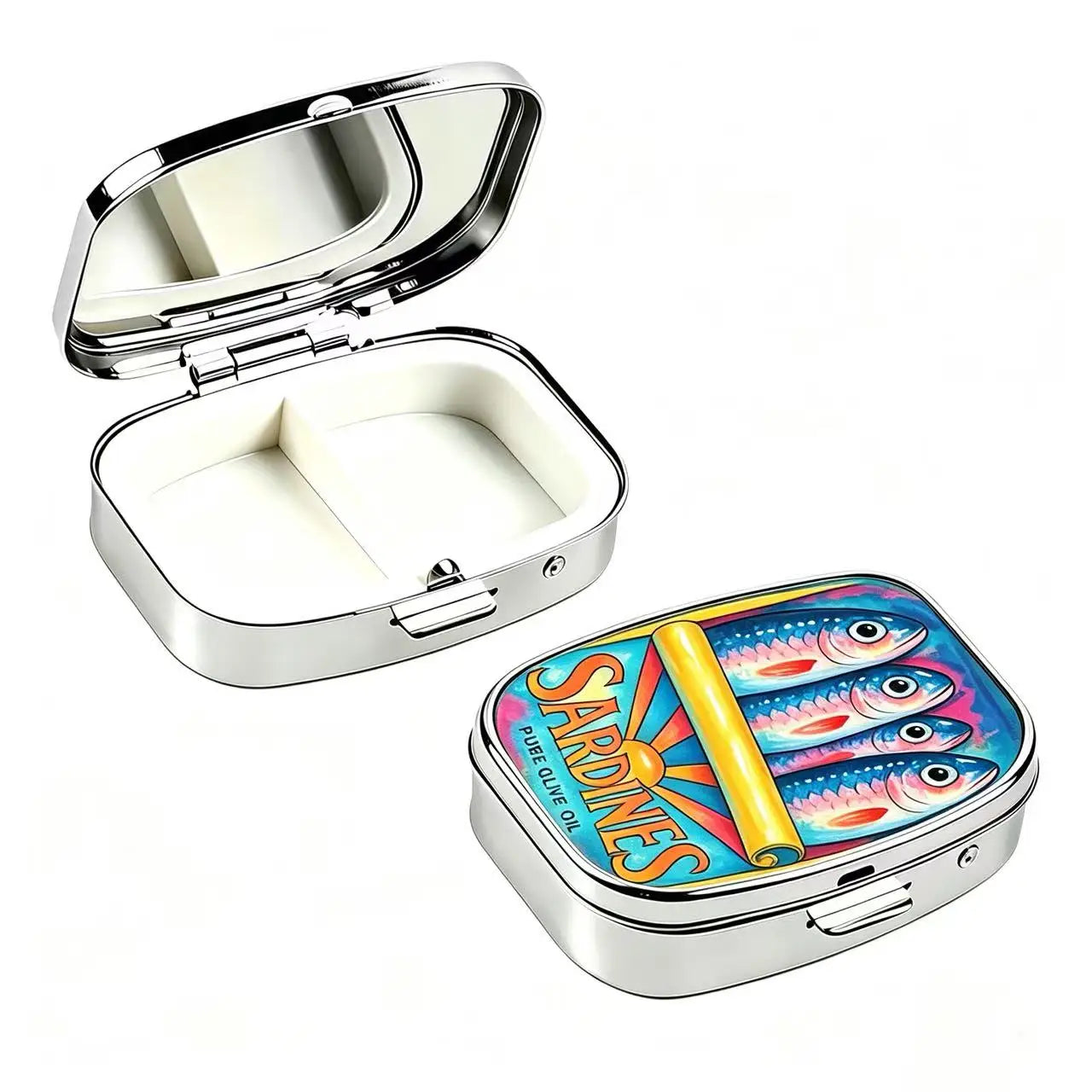 Retro Sardines Can Print Metal Pill Box