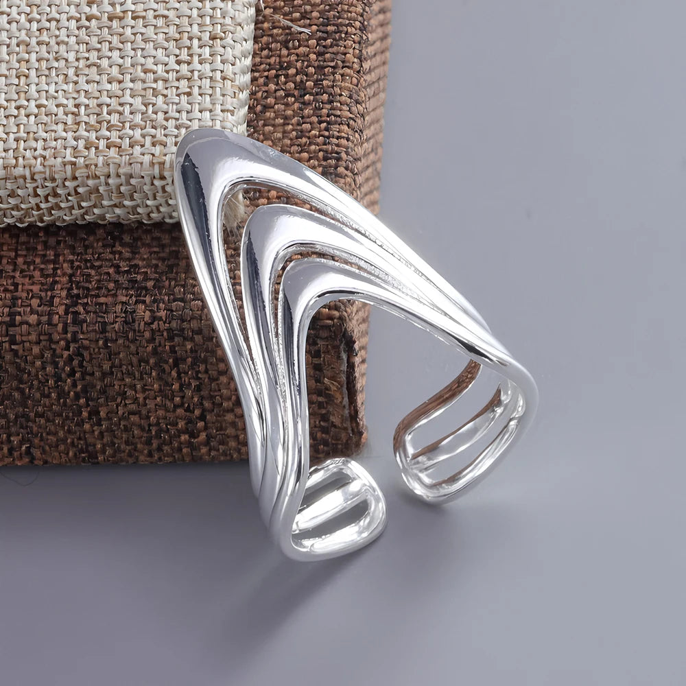 PANJBJ Real 925 Sterling Silver Retro Round Ring For 2 Rigns Women Chain Vintage Fine Jewelry Minimalist Accessories Gift