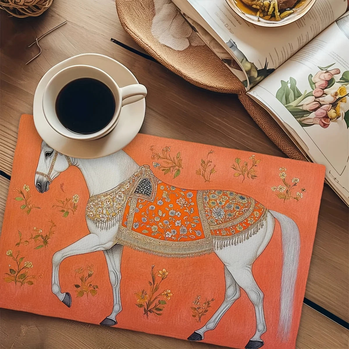 Indian Style White Horse Placemats Set Of 4