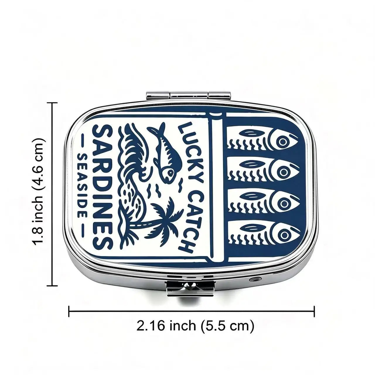 Sardines Print Metal Pill Box,Travel Pill Organizer for Vitamins & Pills