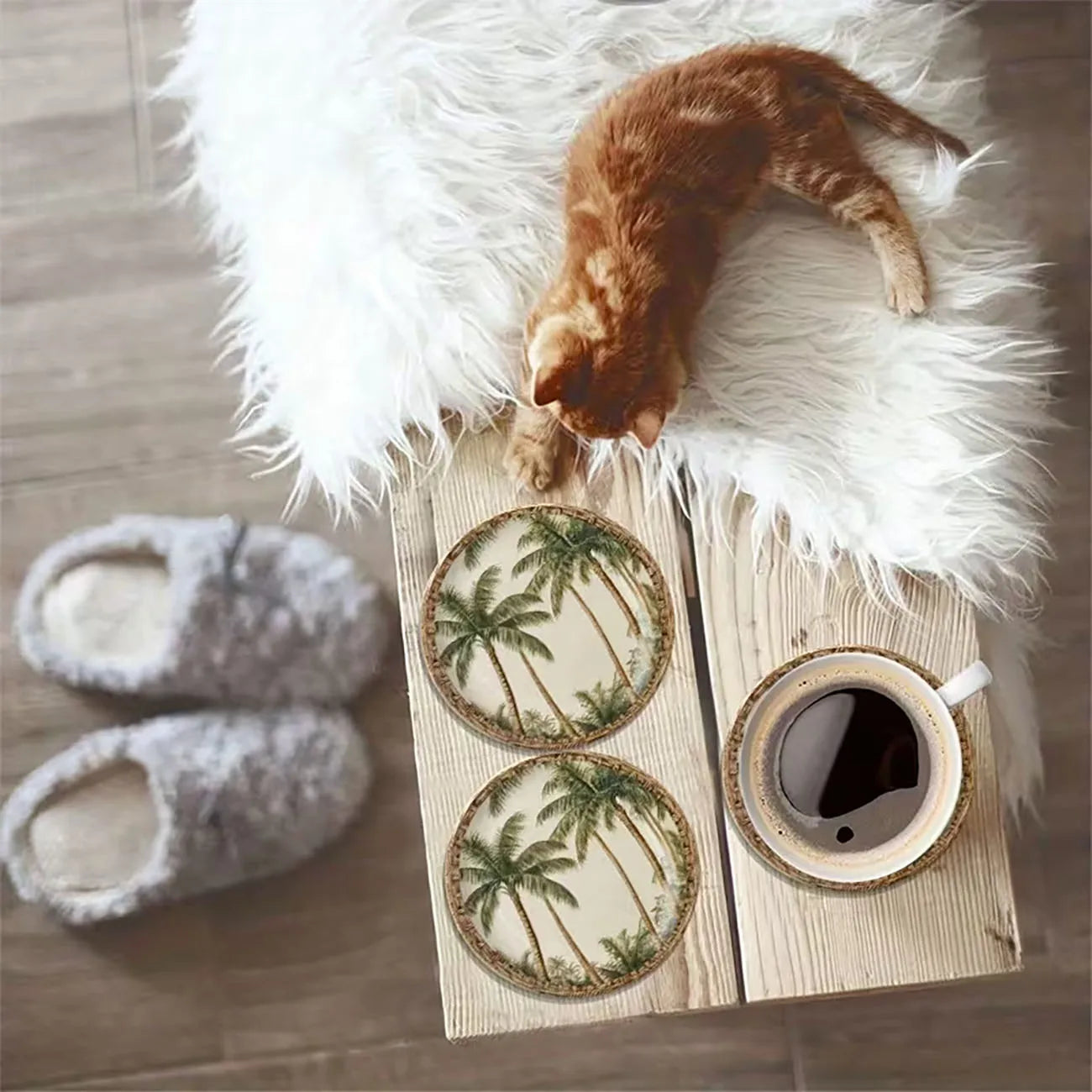 4Pcs Coastal Style Wooden Coasters