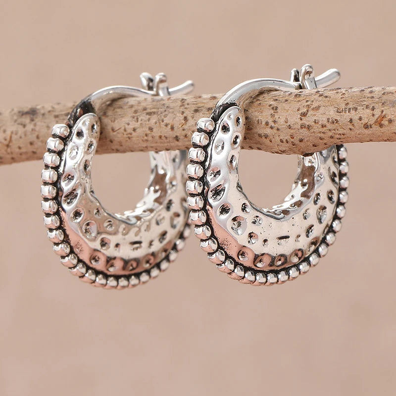 Silver Color Metal Hoop Earrings