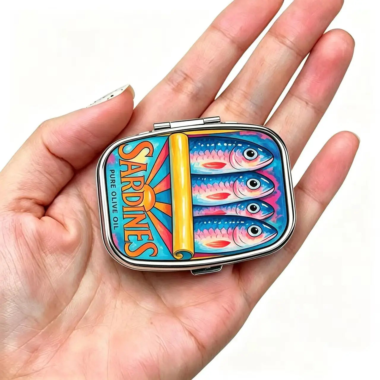 Retro Sardines Can Print Metal Pill Box