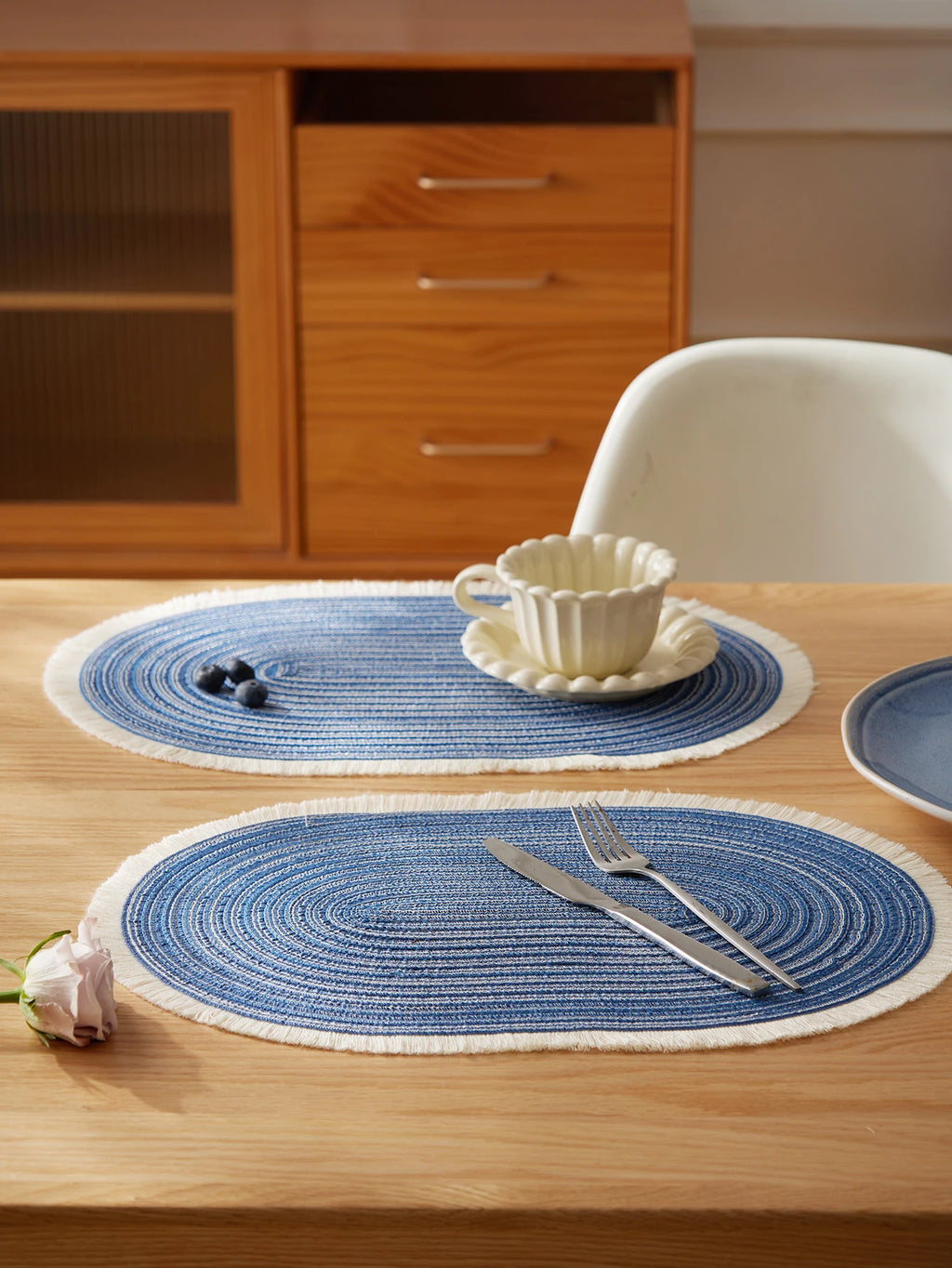 4pcs/set High Quality Handmade Oval Woven Braided Placemats 18x12inch