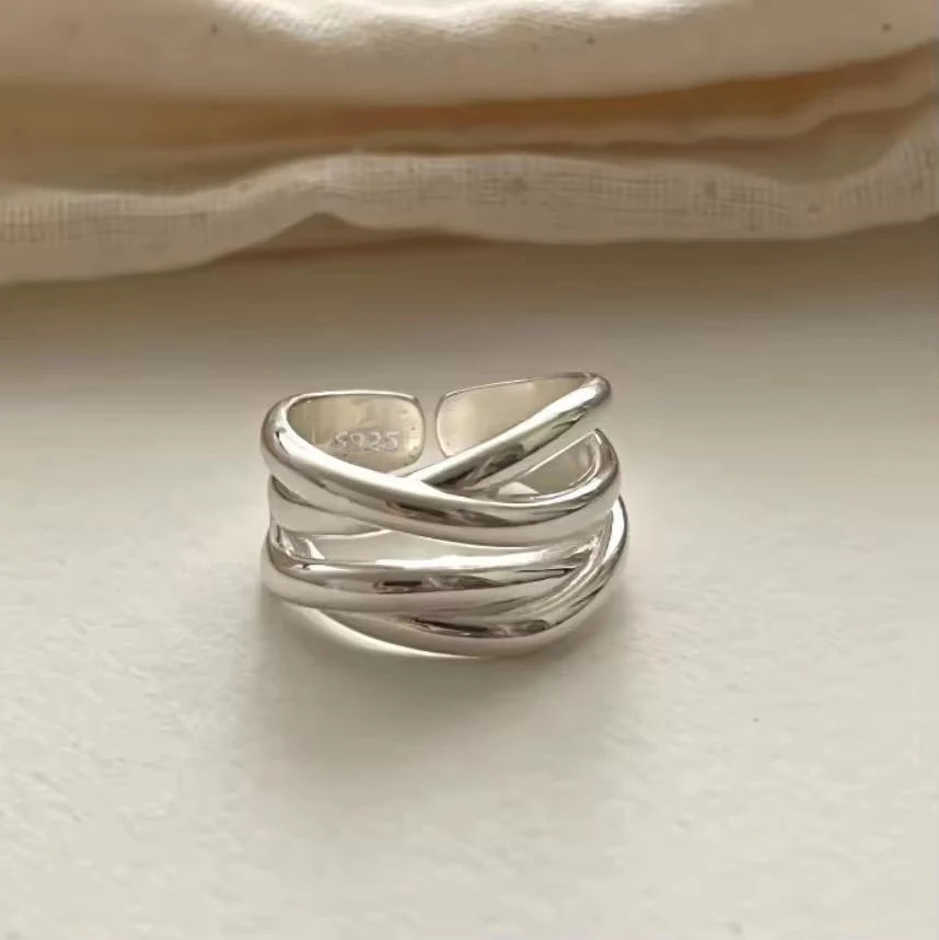 PANJBJ Real 925 Sterling Silver Retro Round Ring For 2 Rigns Women Chain Vintage Fine Jewelry Minimalist Accessories Gift