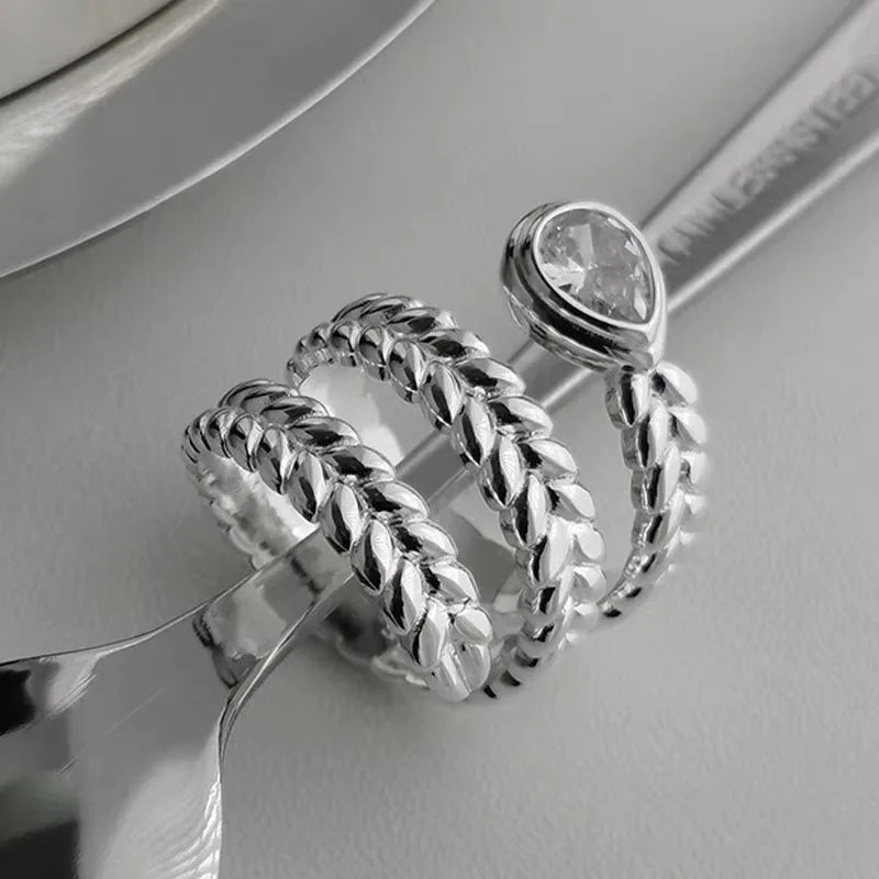 PANJBJ Real 925 Sterling Silver Retro Round Ring For 2 Rigns Women Chain Vintage Fine Jewelry Minimalist Accessories Gift