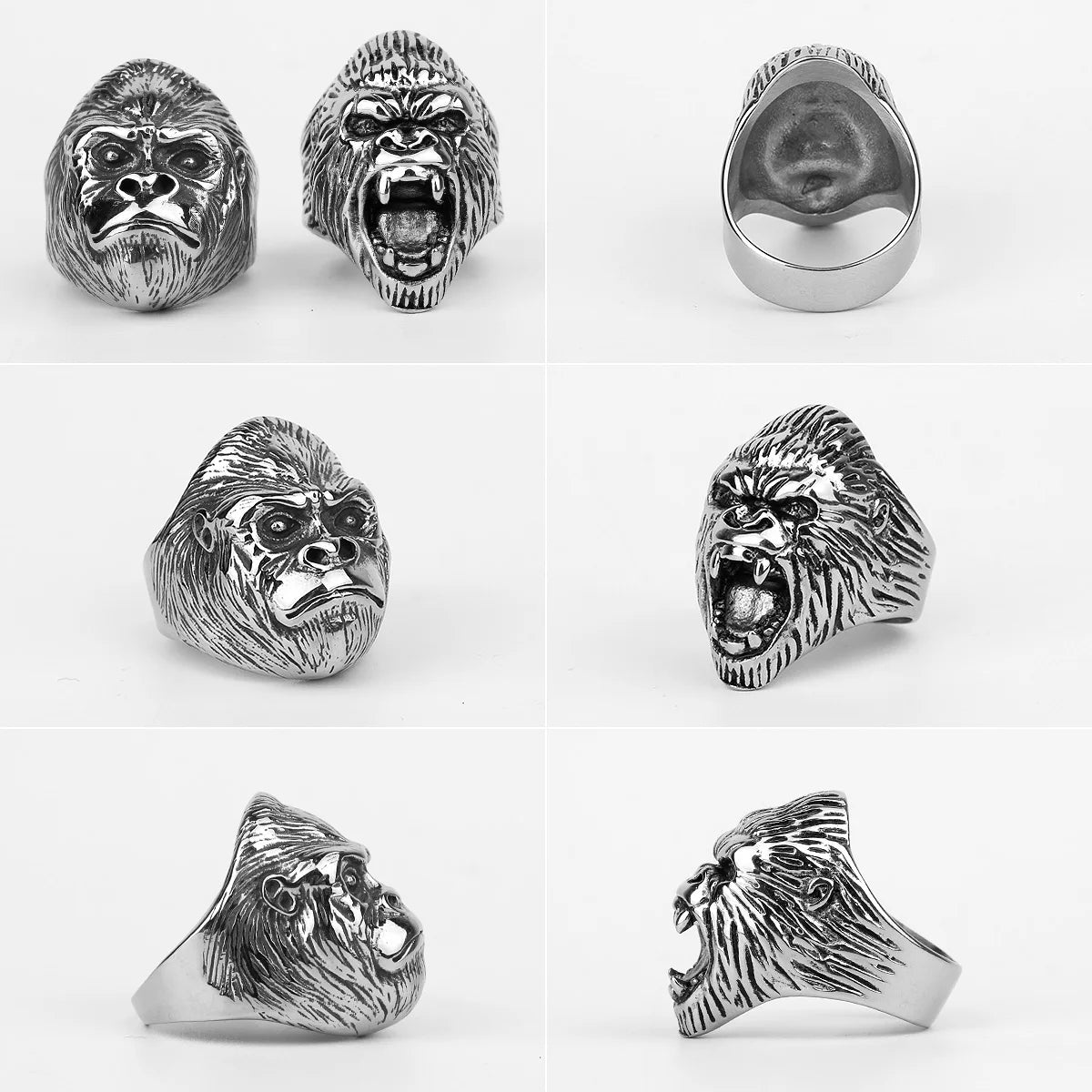 Stainless Steel Men Rings Gorilla