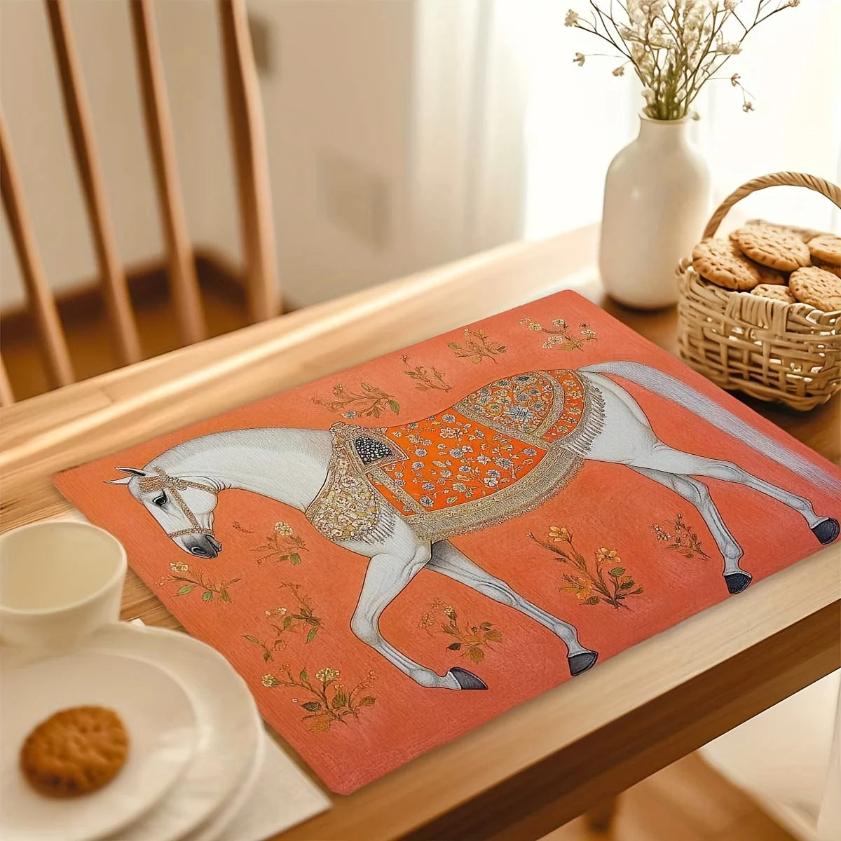 Indian Style White Horse Placemats Set Of 4