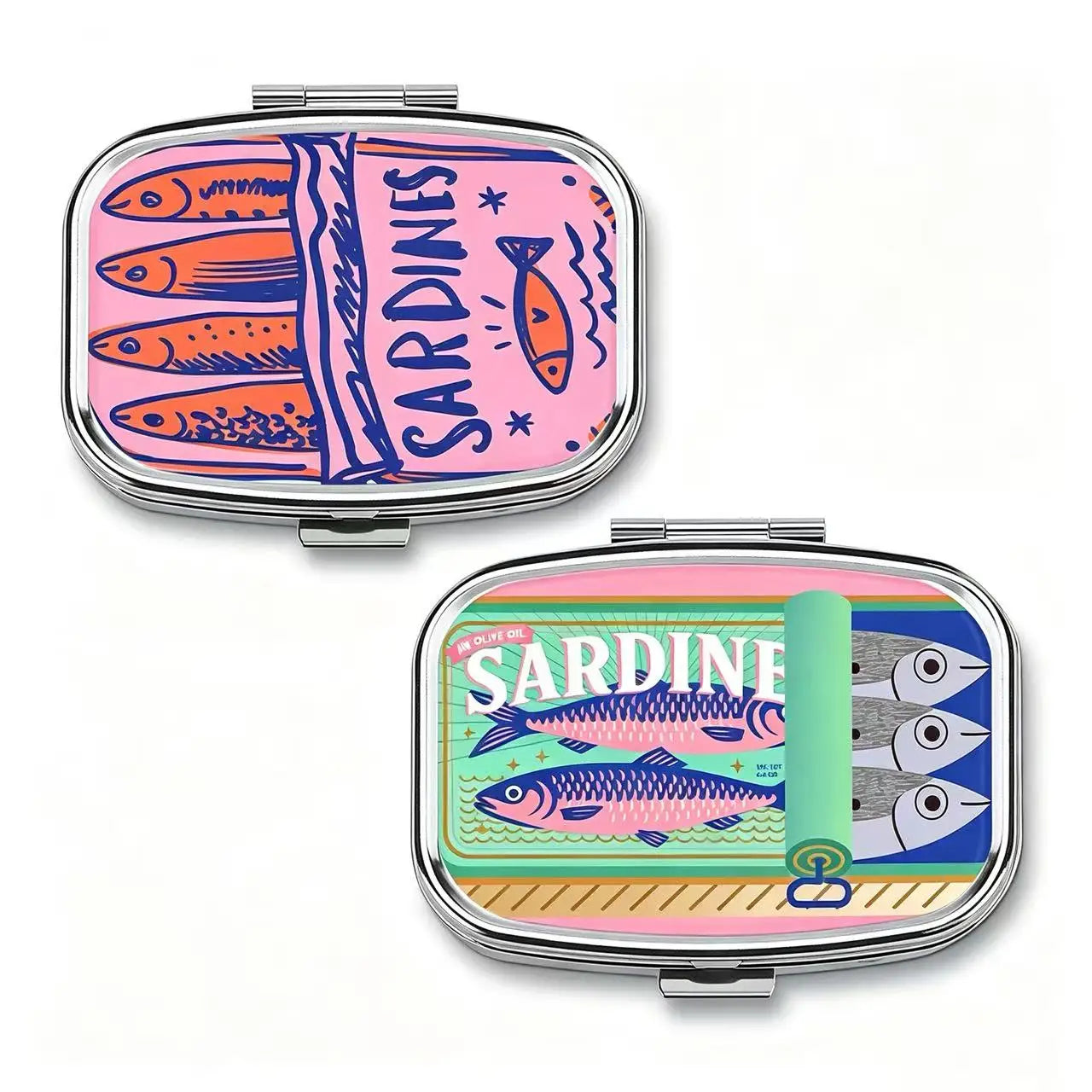 Cute Sardines Print Metal Pill Case