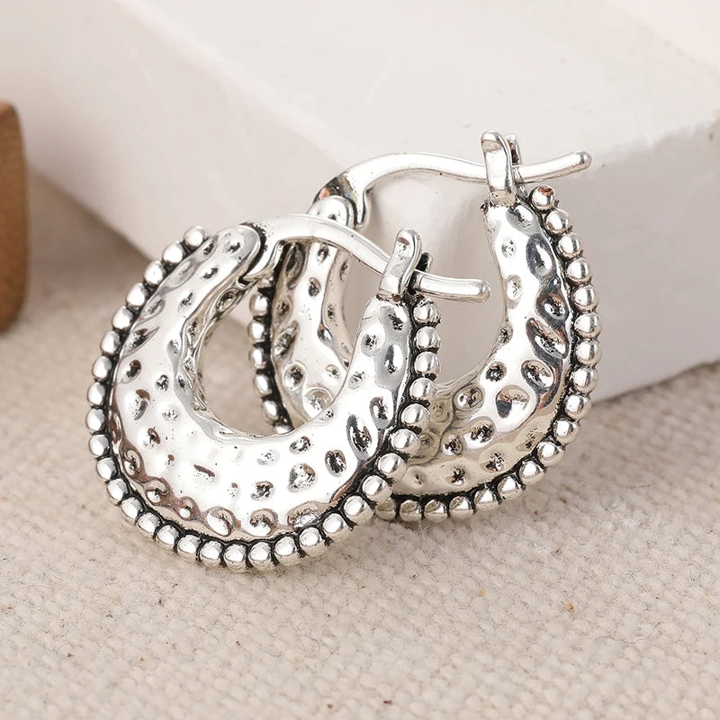 Silver Color Metal Hoop Earrings