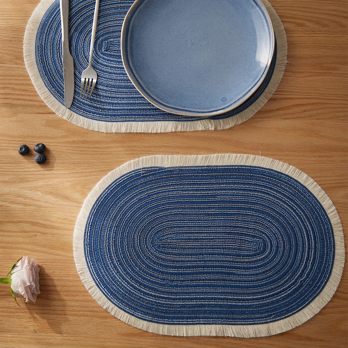 4pcs/set High Quality Handmade Oval Woven Braided Placemats 18x12inch