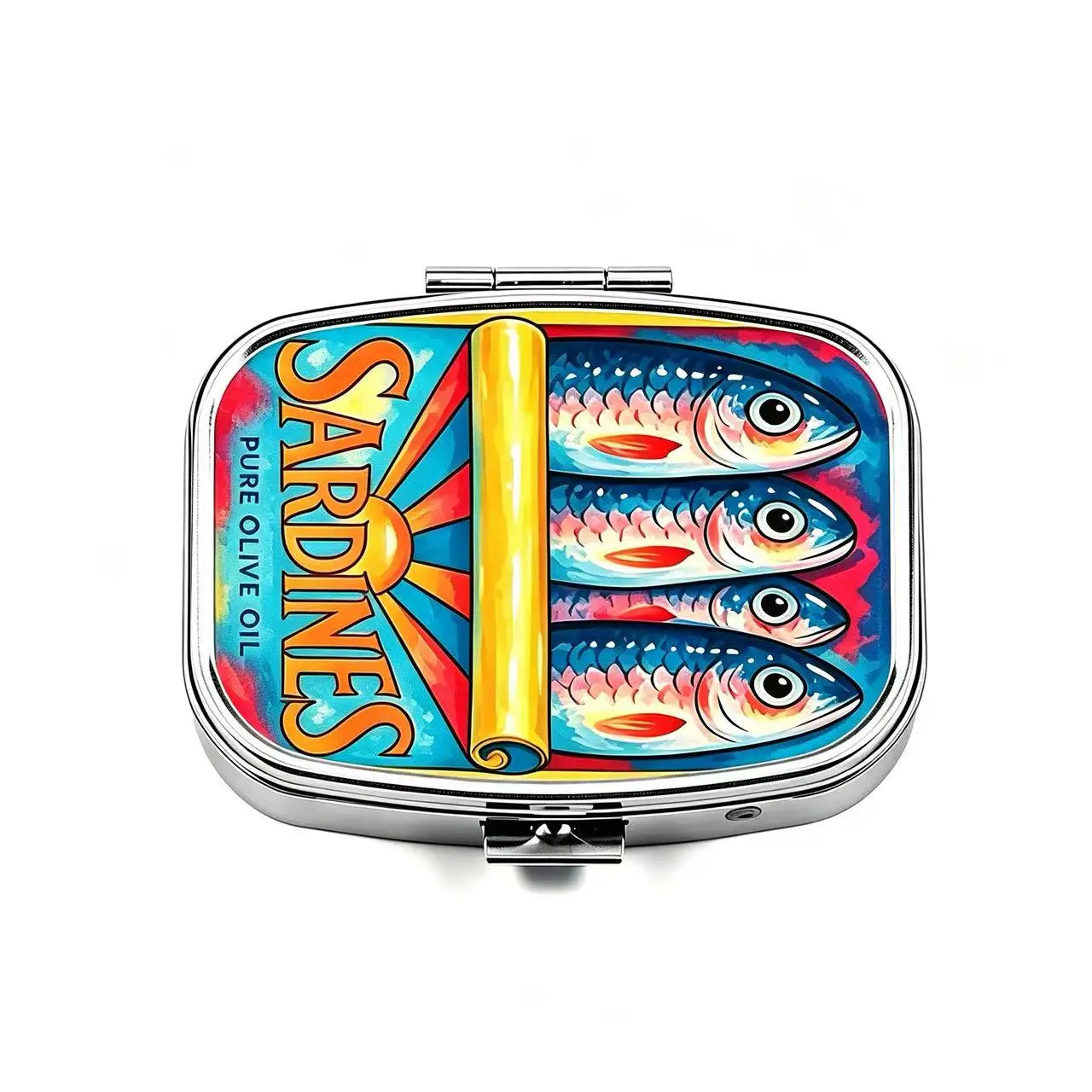Retro Sardines Can Print Metal Pill Box