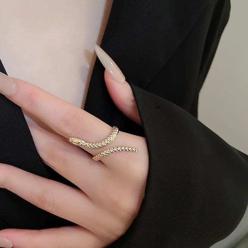New Arrival Snake Shaped Cuff Bracelet Ring Set for Women Exaggerated Metal Unique Design Bracelet Fashion Jewelry Set