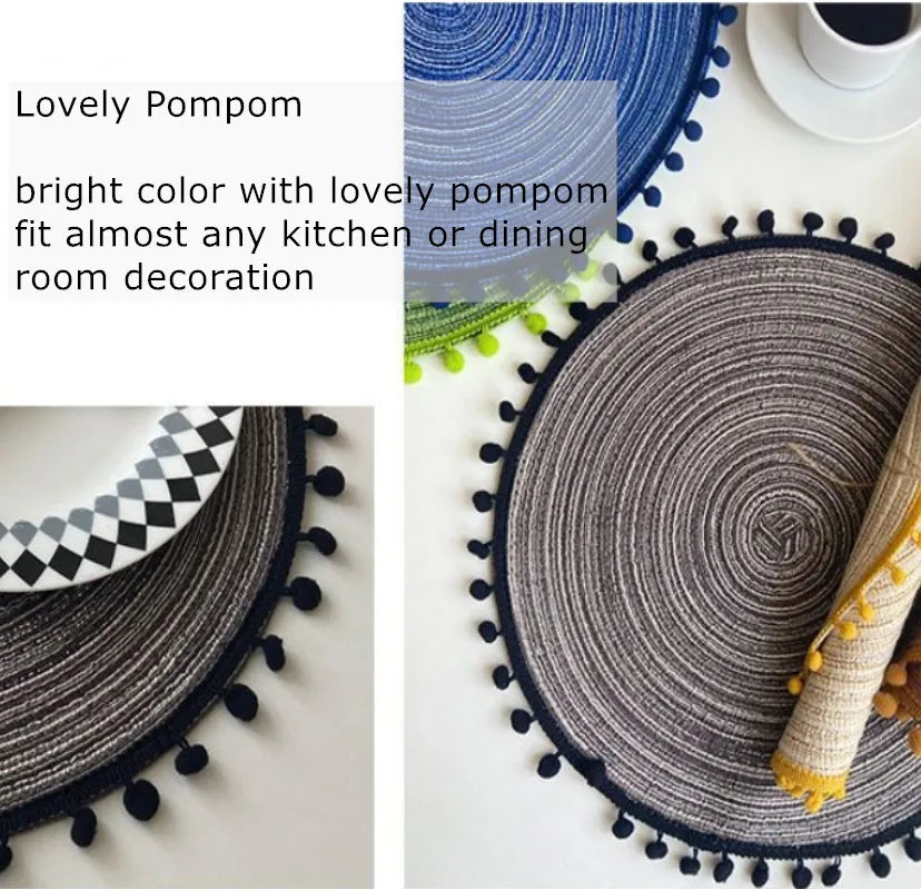 1/6/10PCS Round Braided Red Placemats
