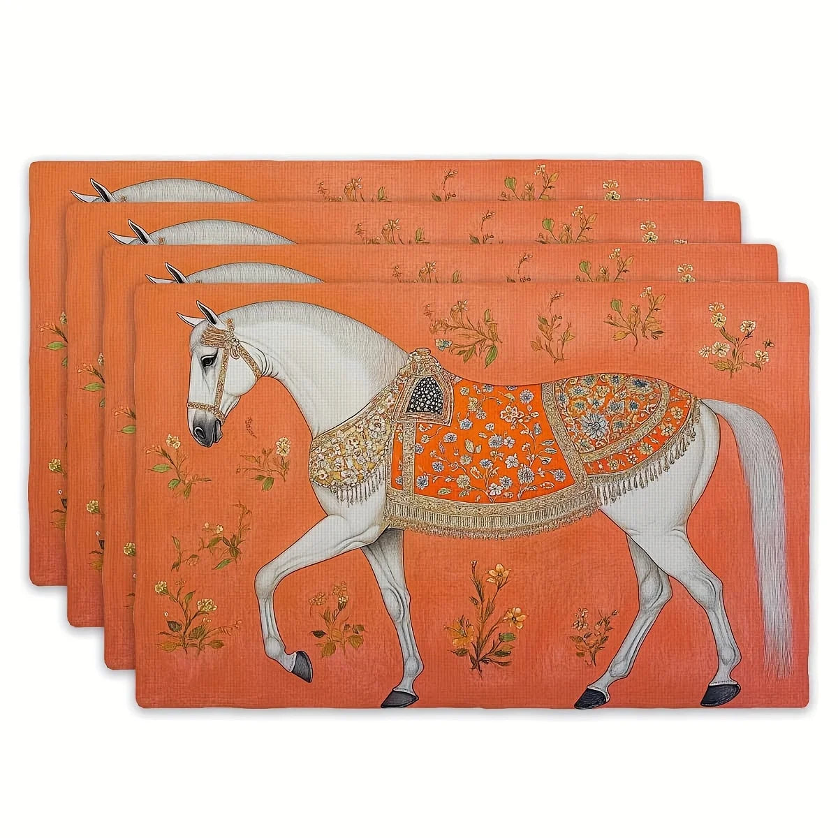 Indian Style White Horse Placemats Set Of 4