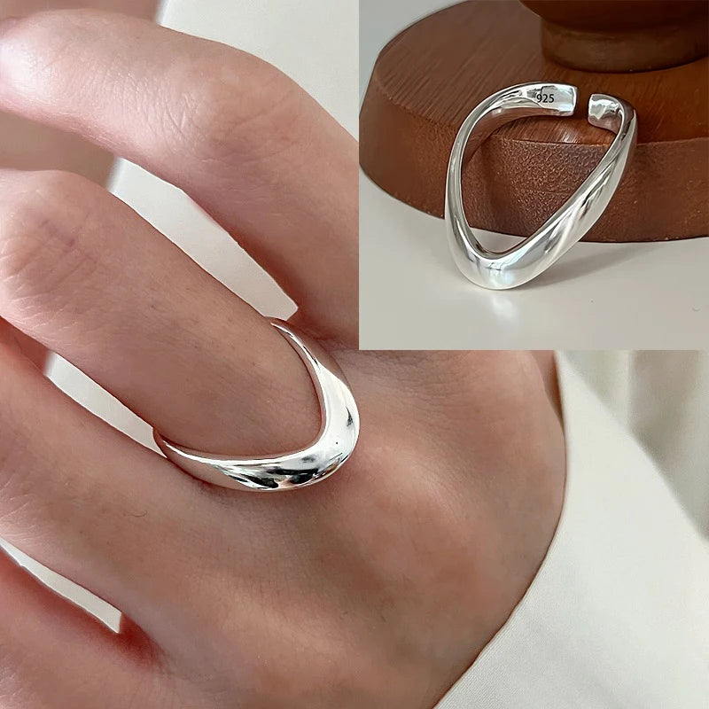 PANJBJ Real 925 Sterling Silver Retro Round Ring For 2 Rigns Women Chain Vintage Fine Jewelry Minimalist Accessories Gift